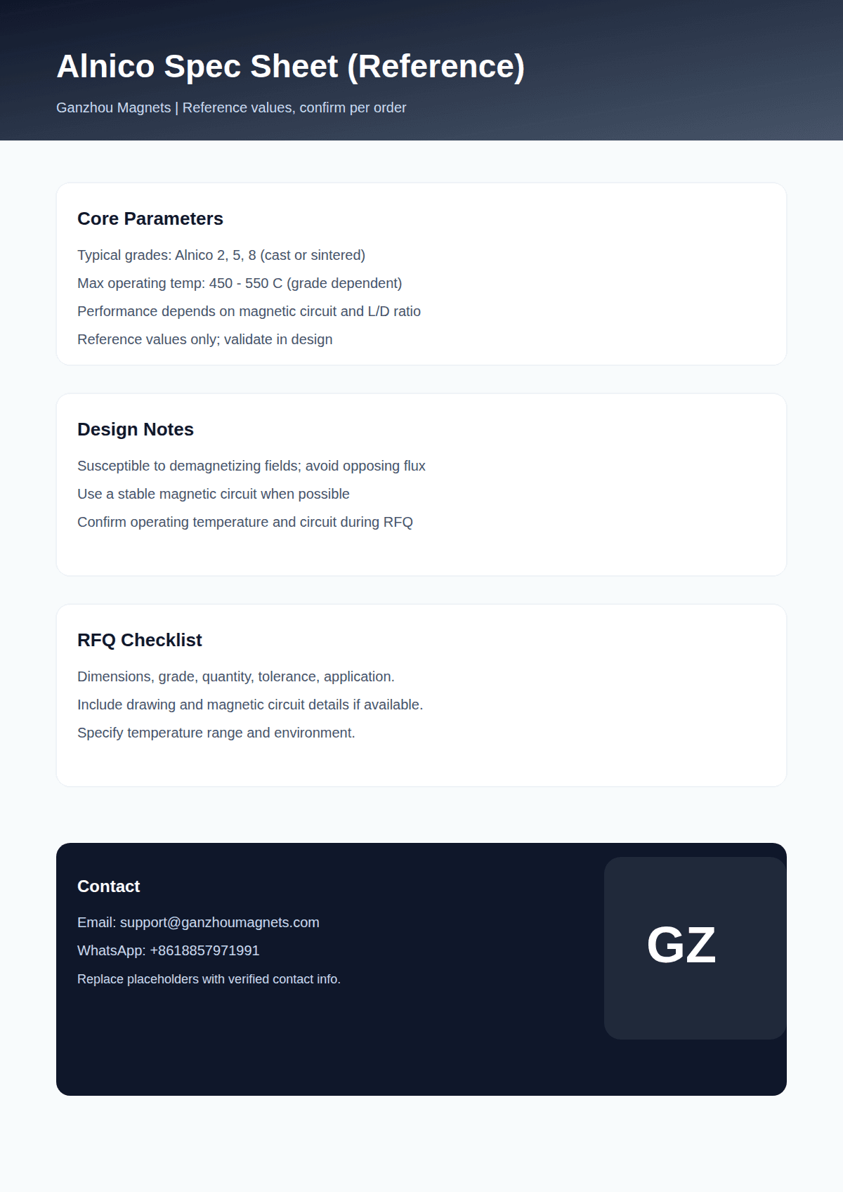 Alnico spec sheet (reference) preview