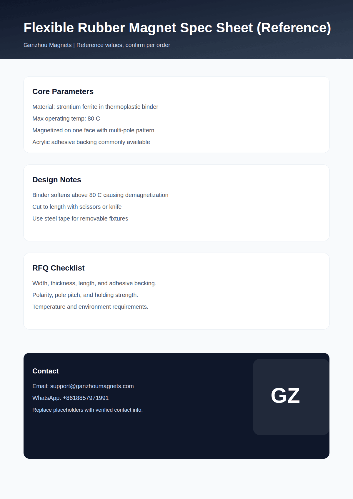Flexible rubber magnet spec sheet (reference) preview